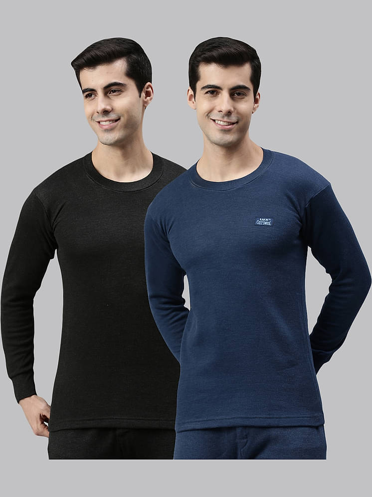 Lux Cottswool Pack of Cotton Blend Thermal Tops For Men's Black