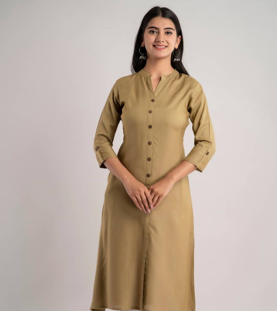 MAUKA - Khaki Rayon Women's Front Slit Kurti ( Pack of 1 ) MAUKA - Khaki Rayon Women's Front Slit Kurti ( Pack of 1 )