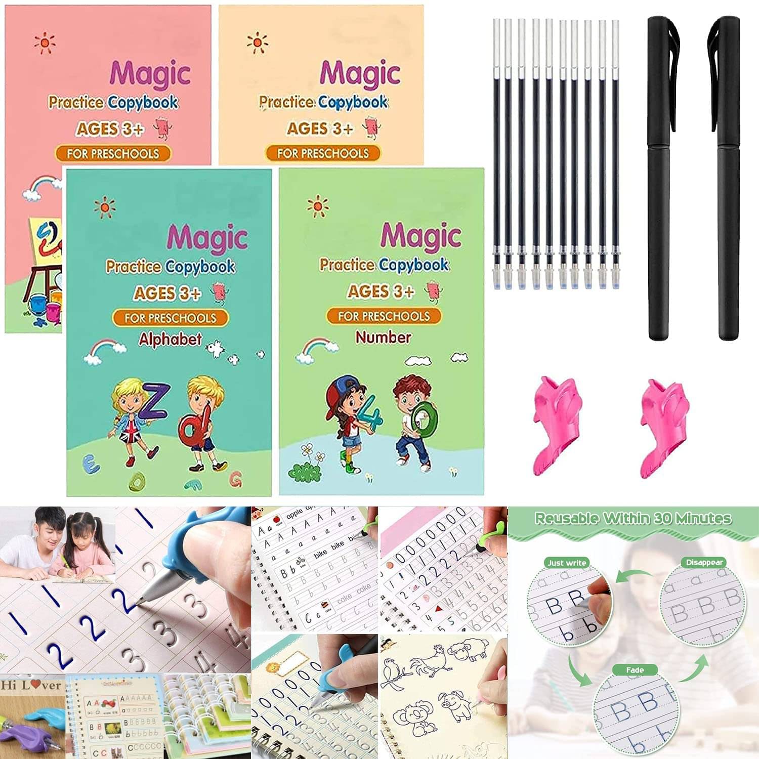 Mahamantra Magic Practice Copybook, (4 BOOK + 1 PEN + 10 REFILL) Number Tracing Book for Preschoolers with Pen, Magic calligraphy books for kids Reusable. Mahamantra Magic Practice Copybook, (4 BOOK + 1 PEN + 10 REFILL) Number Tracing Book for Preschoolers with Pen, Magic calligraphy books for kids Reusable.