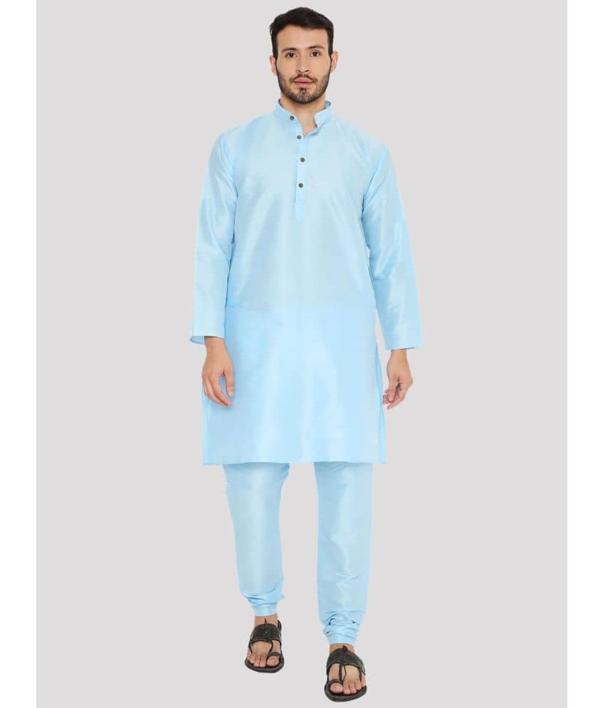 Maharaja - Blue Raw Silk Regular Fit Men's Kurta Pyjama Set ( Pack of 1 ) - Kurtas & Kurta Sets | Buy online on ZillyBuy