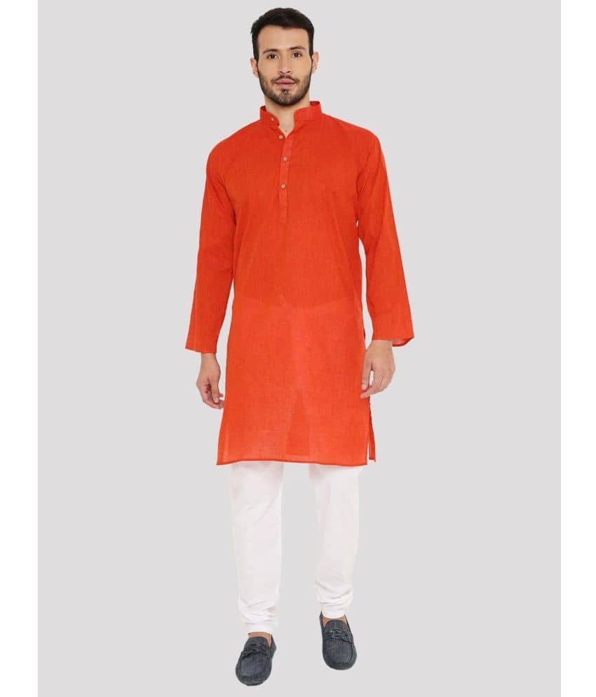 Maharaja - Orange Cotton Regular Fit Men's Kurta Pyjama Set ( Pack of 1 ) - Kurtas & Kurta Sets | Buy online on ZillyBuy
