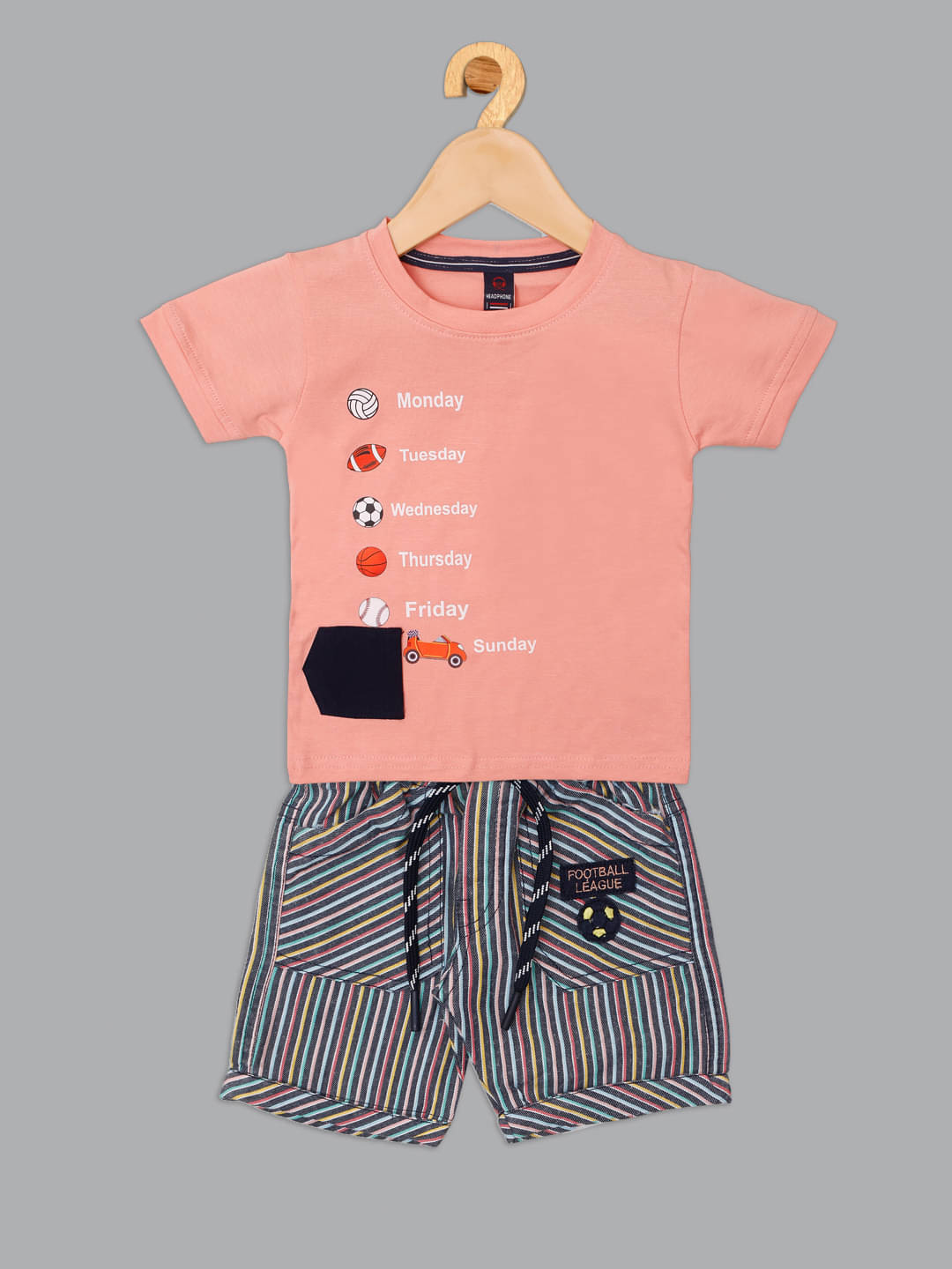     			Master Kids Pack of 1 Boys Cotton T-Shirt & Capris Set ( Peach )