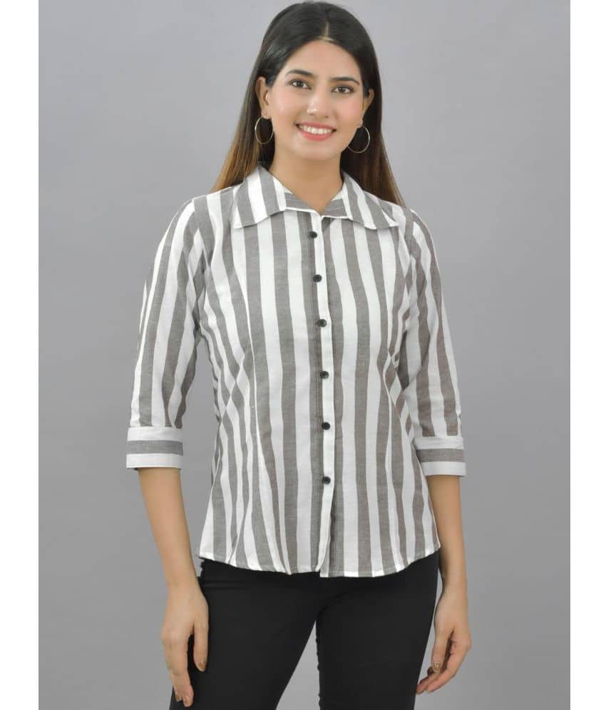 QuaClo Women Striped Cotton Shirt ( Grey )