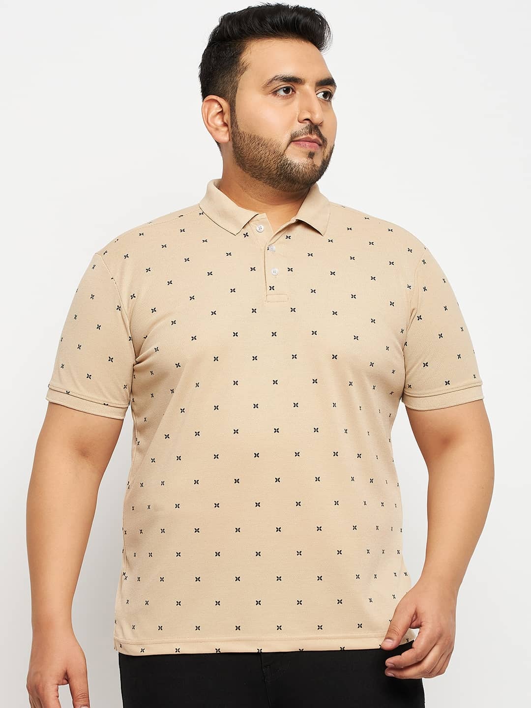 RELANE Pack of 1 Cotton Blend Regular Fit Printed Half Sleeves Men's Polo T Shirt ( Beige )