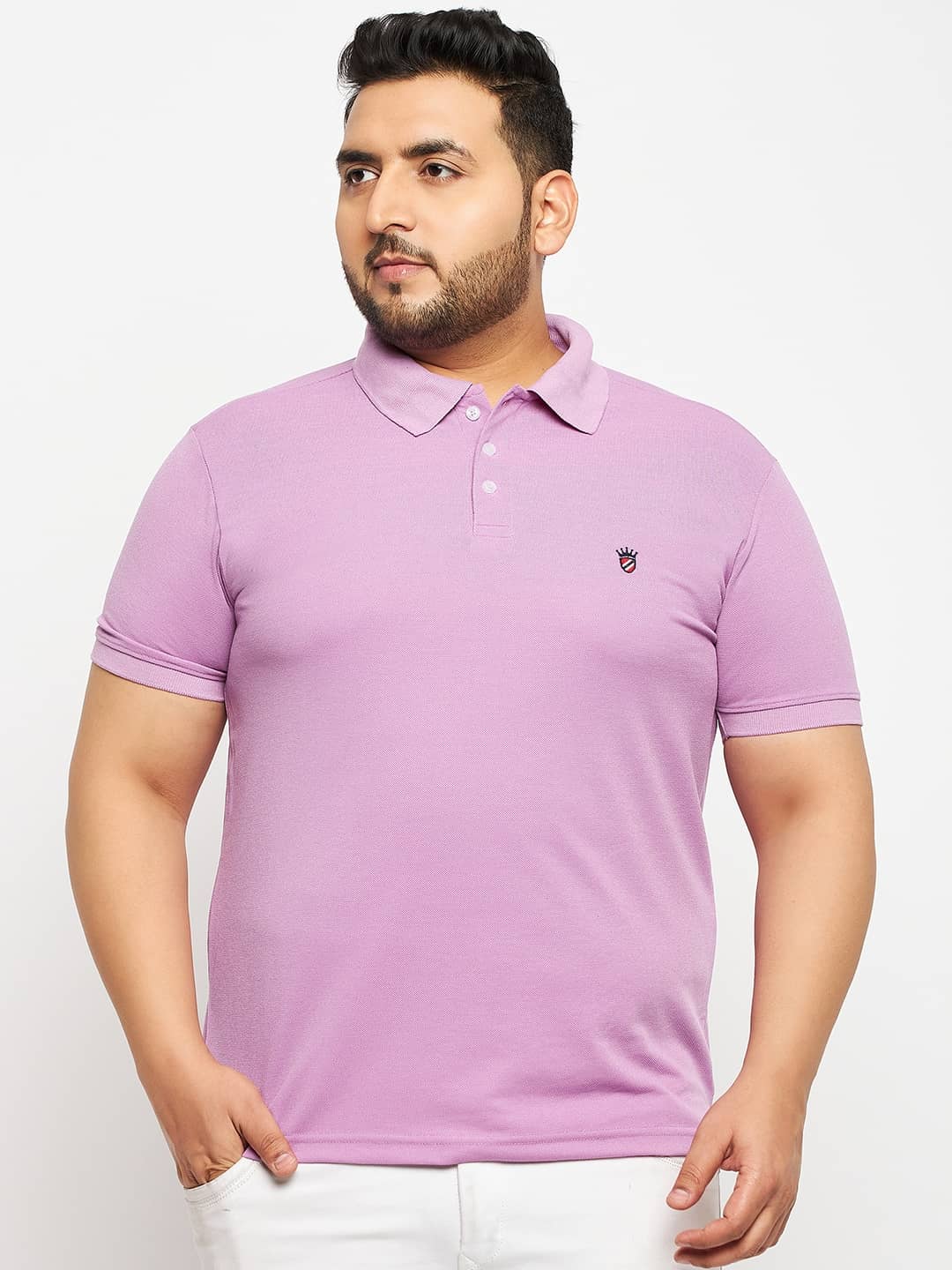 RELANE Pack of 1 Cotton Blend Regular Fit Solid Half Sleeves Men's Polo T Shirt ( Lavender )