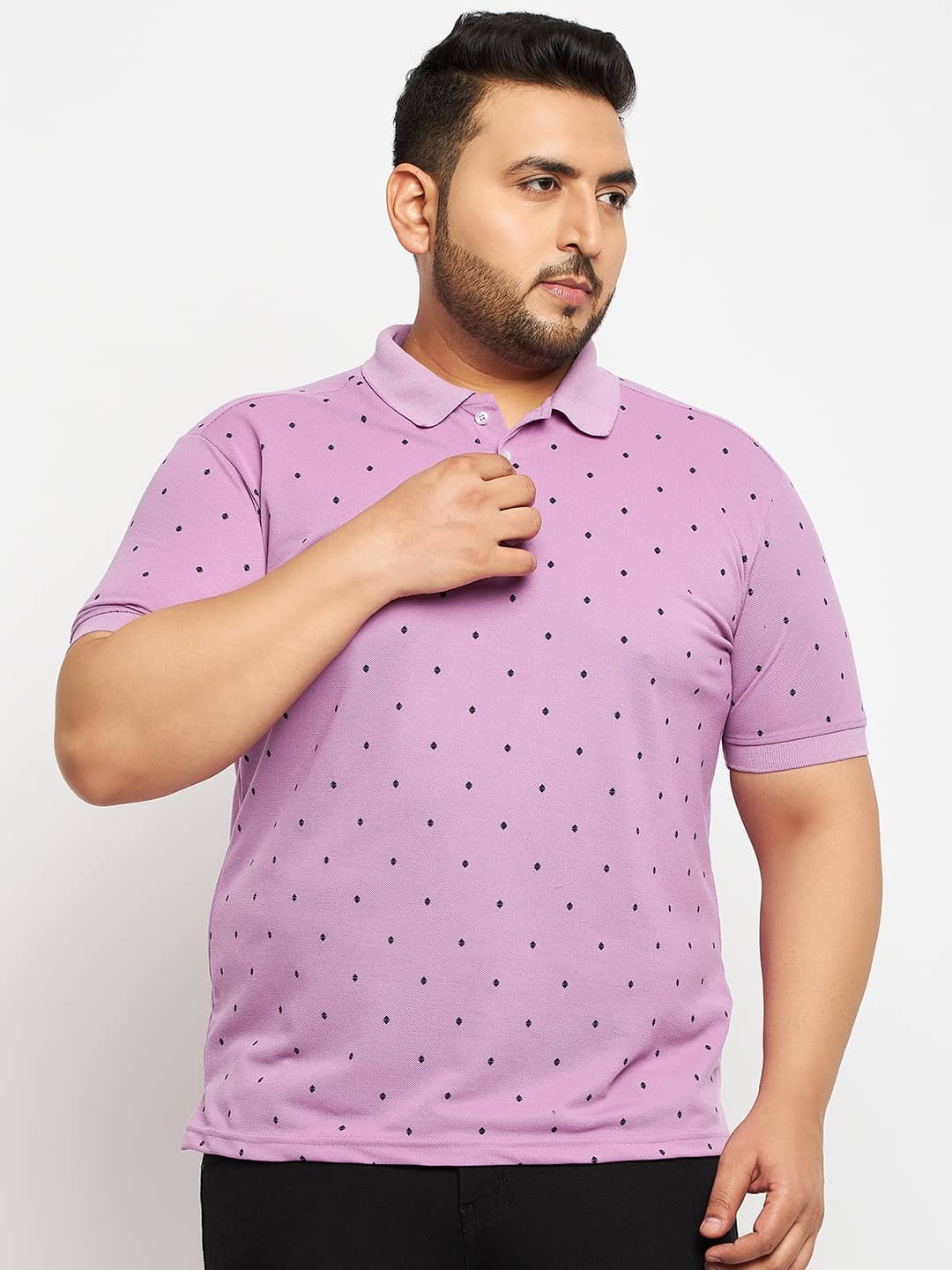 RELANE Pack of 1 Cotton Blend Regular Fit Printed Half Sleeves Men's Polo T Shirt ( Lavender )