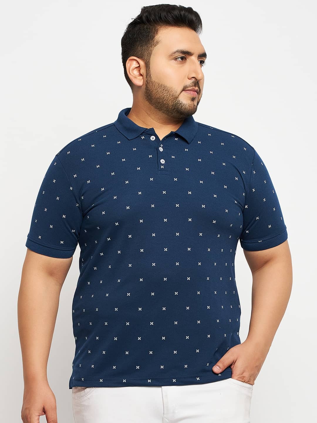 RELANE Pack of 1 Cotton Blend Regular Fit Printed Half Sleeves Men's Polo T Shirt ( Navy Blue )