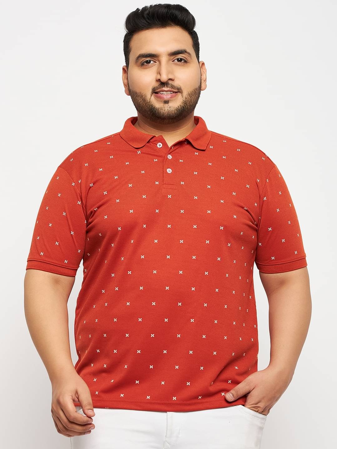     			RELANE Pack of 1 Cotton Blend Regular Fit Printed Half Sleeves Men's Polo T Shirt ( Rust )