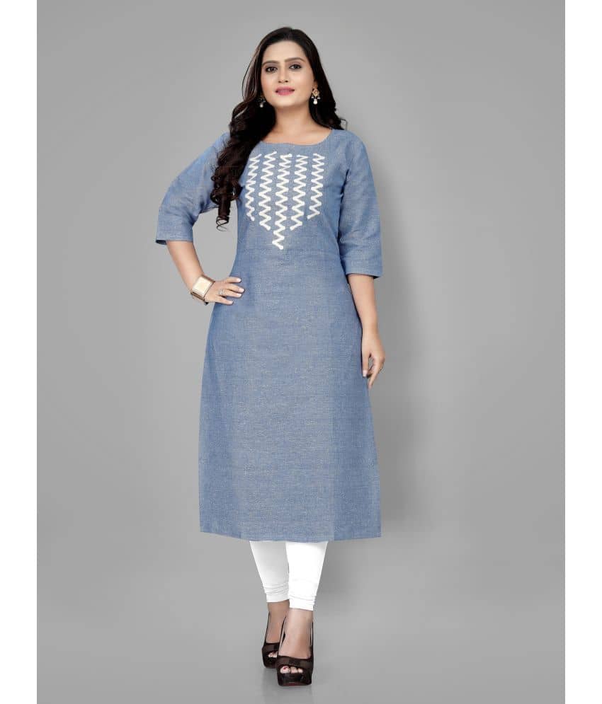 RIAANA - Blue Cotton Women's Straight Kurti ( Pack of 1 ) - Kurtis, Tunics | Buy online on ZillyBuy