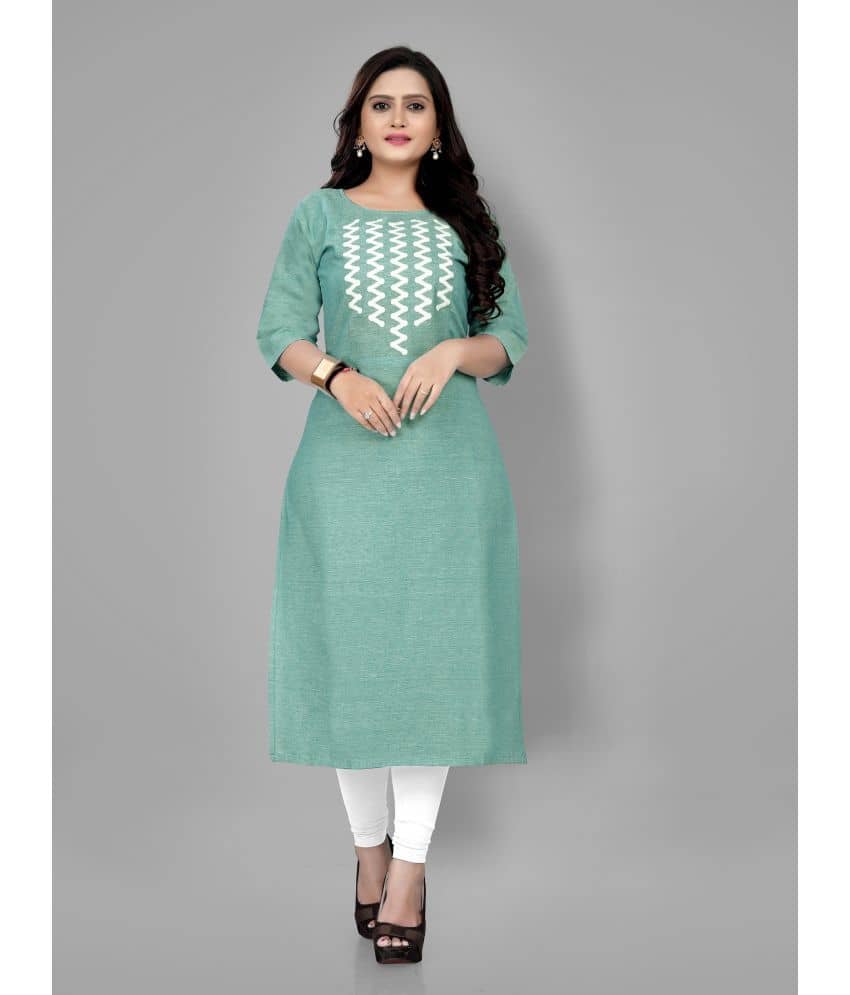RIAANA - Green Cotton Women's Straight Kurti ( Pack of 1 ) - Kurtis, Tunics | Buy online on ZillyBuy