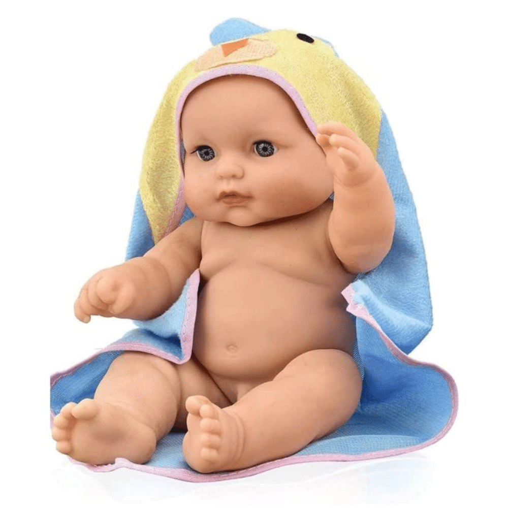     			RPC99 Baby Toy Wearing a Towel with Movable Hands and Legs for Small Kids/Made of Rubber/Natural Brown Color (Without Battery Operated) Real Looking Baby Doll (Blue)