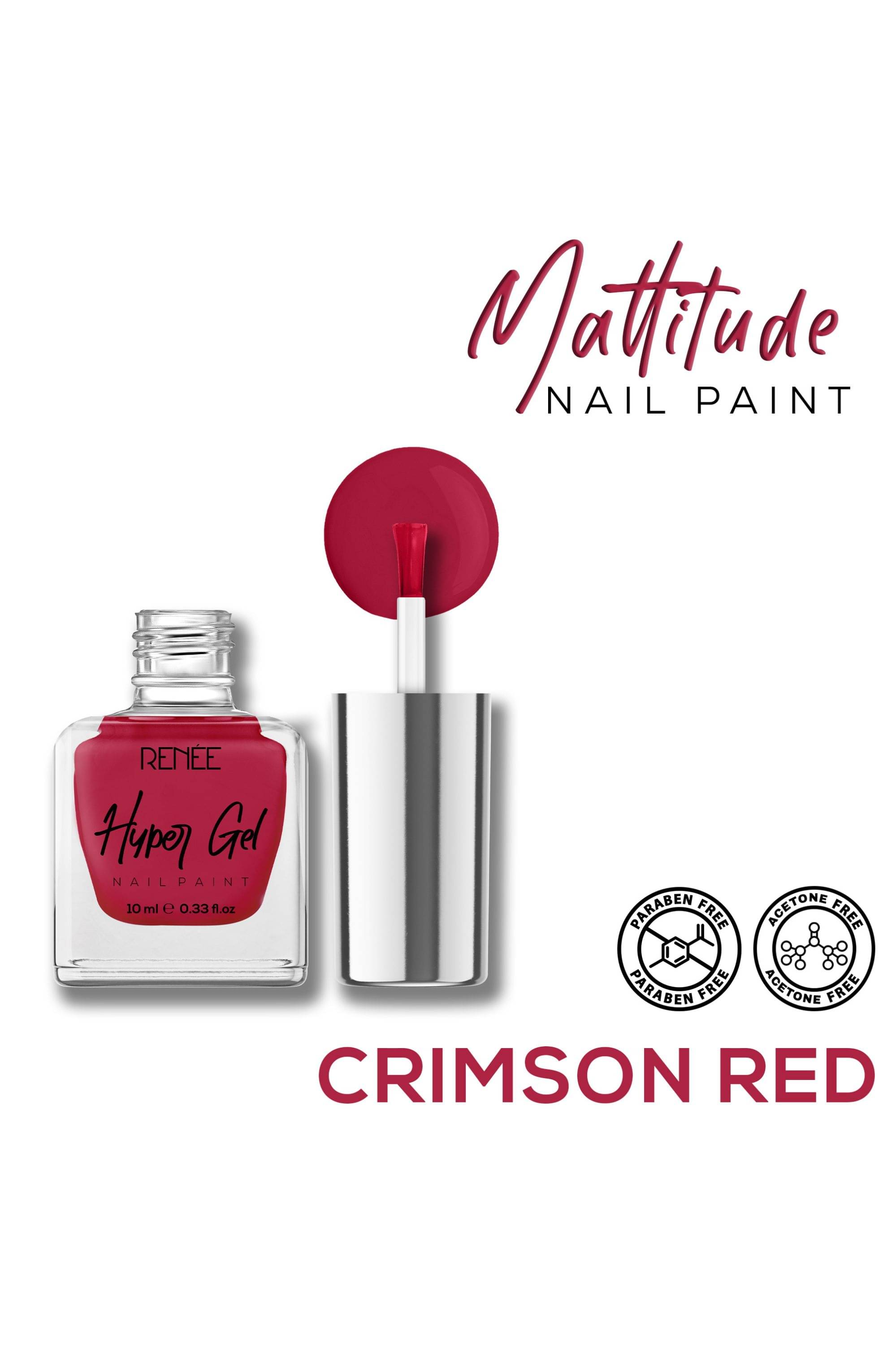     			RENEE Hyper Gel Nail Paint- Crimson Red, Quick Drying, Glossy Finish, 10ml
