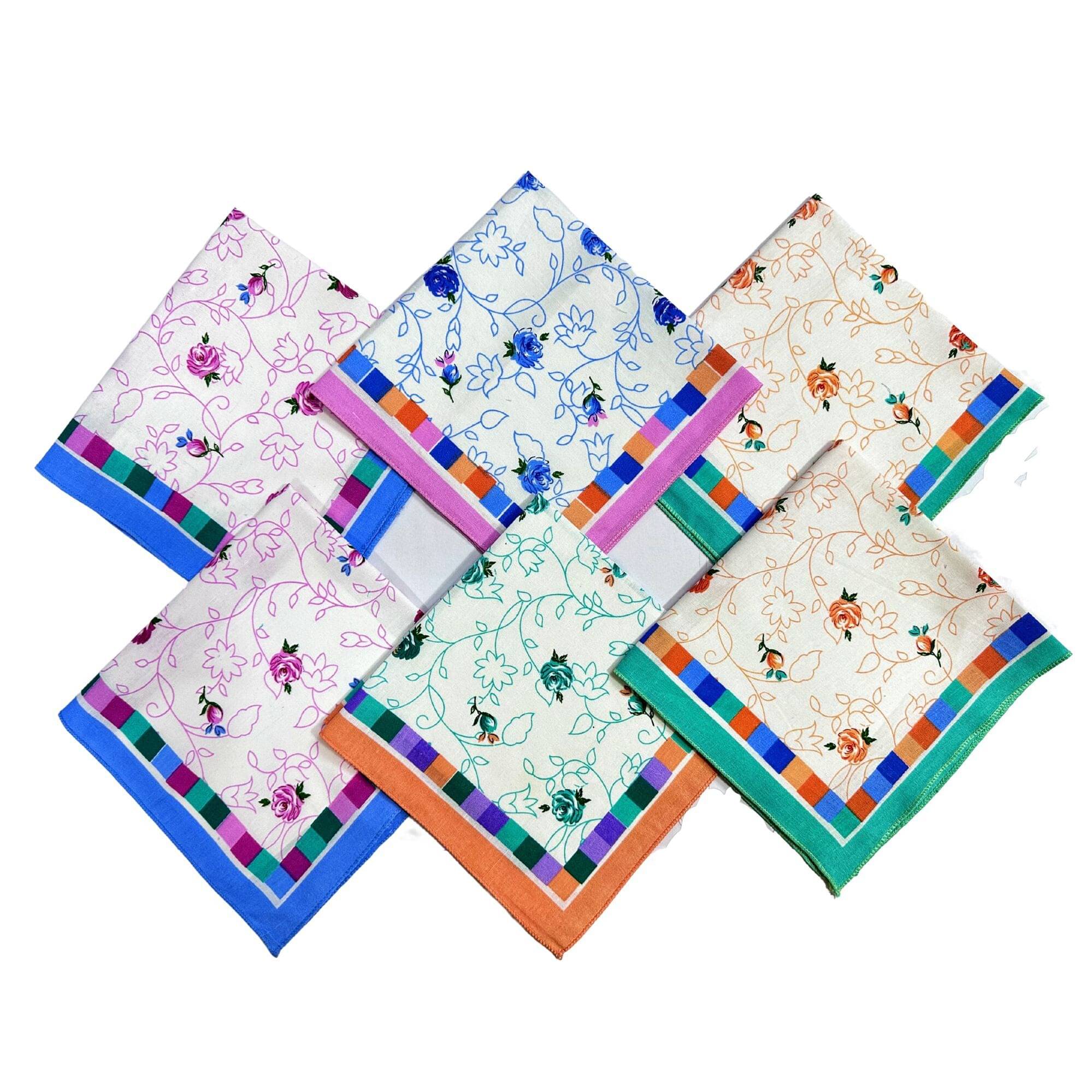 Royal Mart Premium Cotton Handkerchiefs – 13*13 Colorful Prints for Women/Girls (Pack of 06, Multicolor. Designs Will Vary as per Availability Royal Mart Premium Cotton Handkerchiefs – 13*13 Colorful Prints for Women/Girls (Pack of 06, Multicolor. Designs Will Vary as per Availability