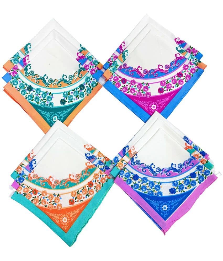 Royal Mart Premium Cotton Handkerchiefs – 13*13 Colorful Prints for Women/Girls (Pack of 12, Multicolor. Designs Will Vary as per Availability