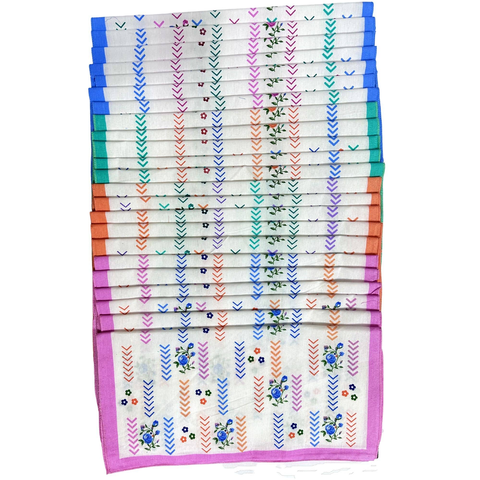 Royal Mart Premium Cotton Handkerchiefs – 13*13 Colorful Prints for Women/Girls (Pack of 24, Multicolor. Designs Will Vary as per Availability