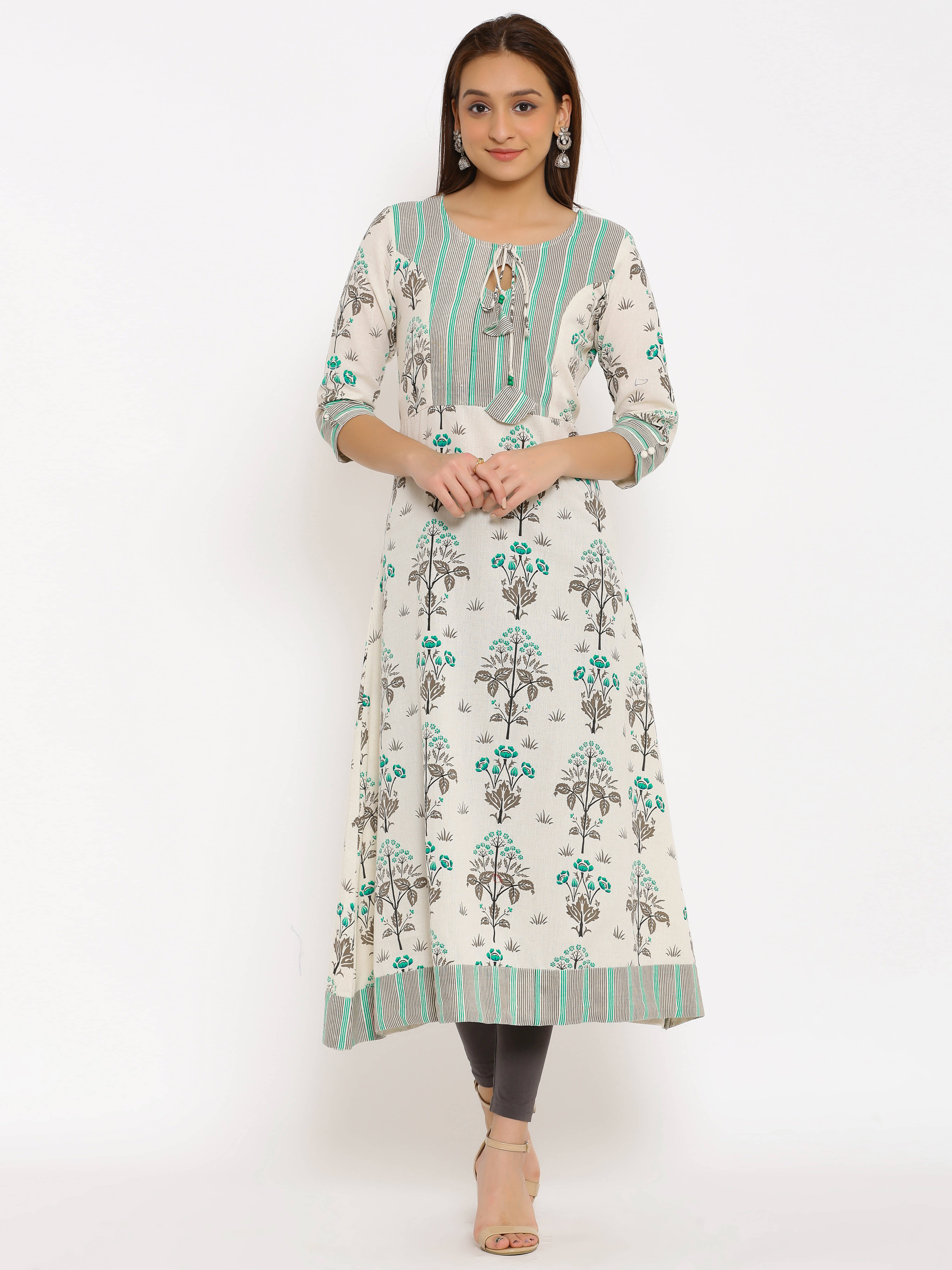 SVARCHI - Green Cotton Women's Anarkali Kurti ( Pack of 1 ) - Kurtis, Tunics | Buy online on ZillyBuy