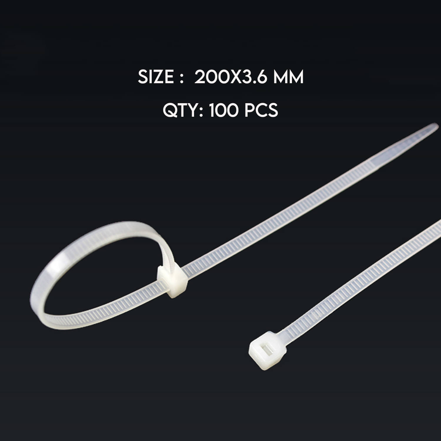     			"Teeth Grip Nylon Self Locking Cable Ties, White (200 mm x 3.6 mm, Pack of 100) Cable Tie