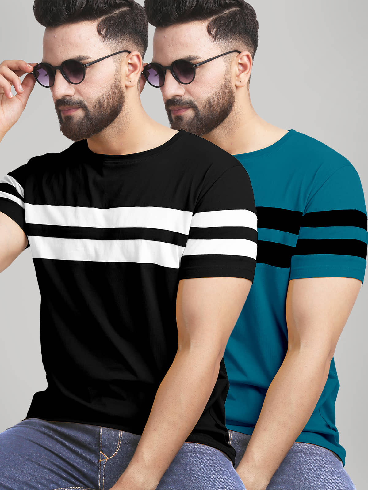 AUSK Pack of 2 Cotton Blend Regular Fit Men's T-Shirt ( Green )