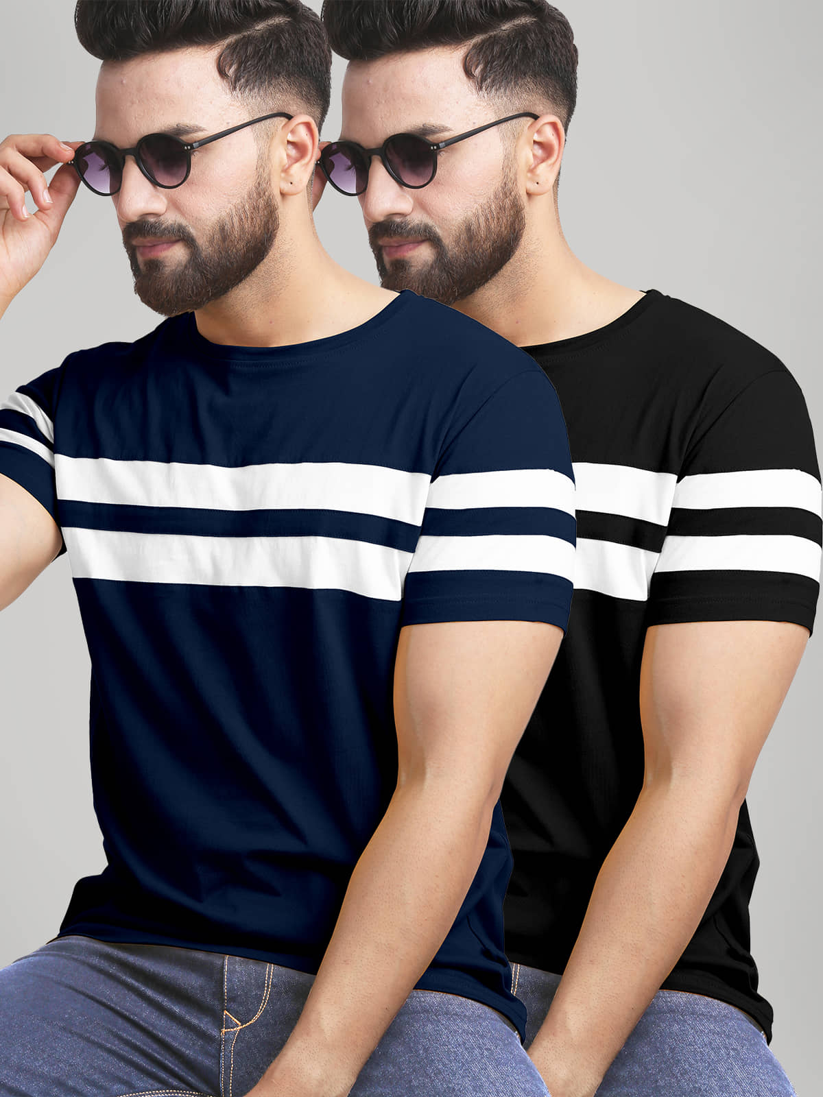 AUSK Pack of 2 Cotton Blend Regular Fit Men's T-Shirt ( White )