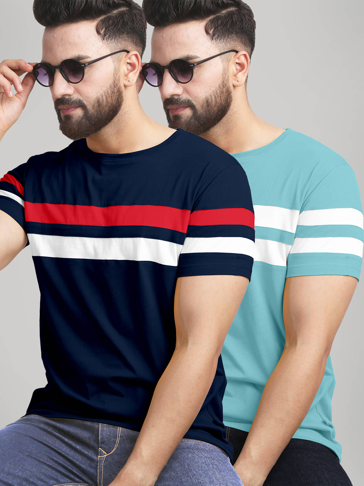 AUSK Pack of 2 Cotton Blend Regular Fit Men's T-Shirt ( Blue ) AUSK Pack of 2 Cotton Blend Regular Fit Men's T-Shirt ( Blue )