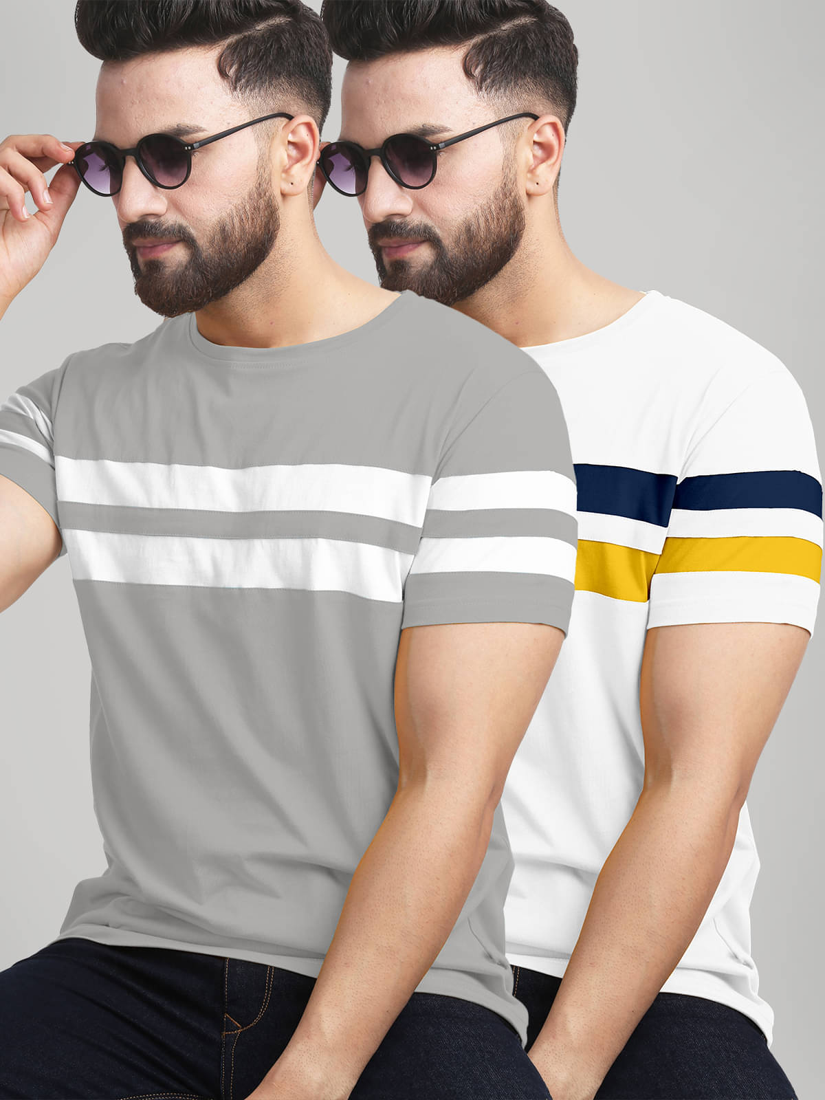 AUSK Pack of 2 Cotton Blend Regular Fit Men's T-Shirt ( Grey ) AUSK Pack of 2 Cotton Blend Regular Fit Men's T-Shirt ( Grey )