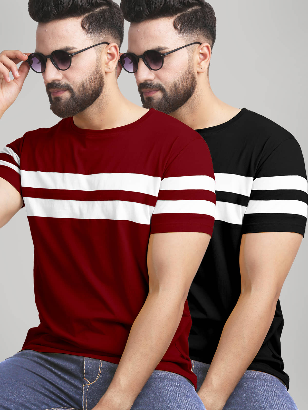 AUSK Pack of 2 Cotton Blend Regular Fit Men's T-Shirt ( Black )