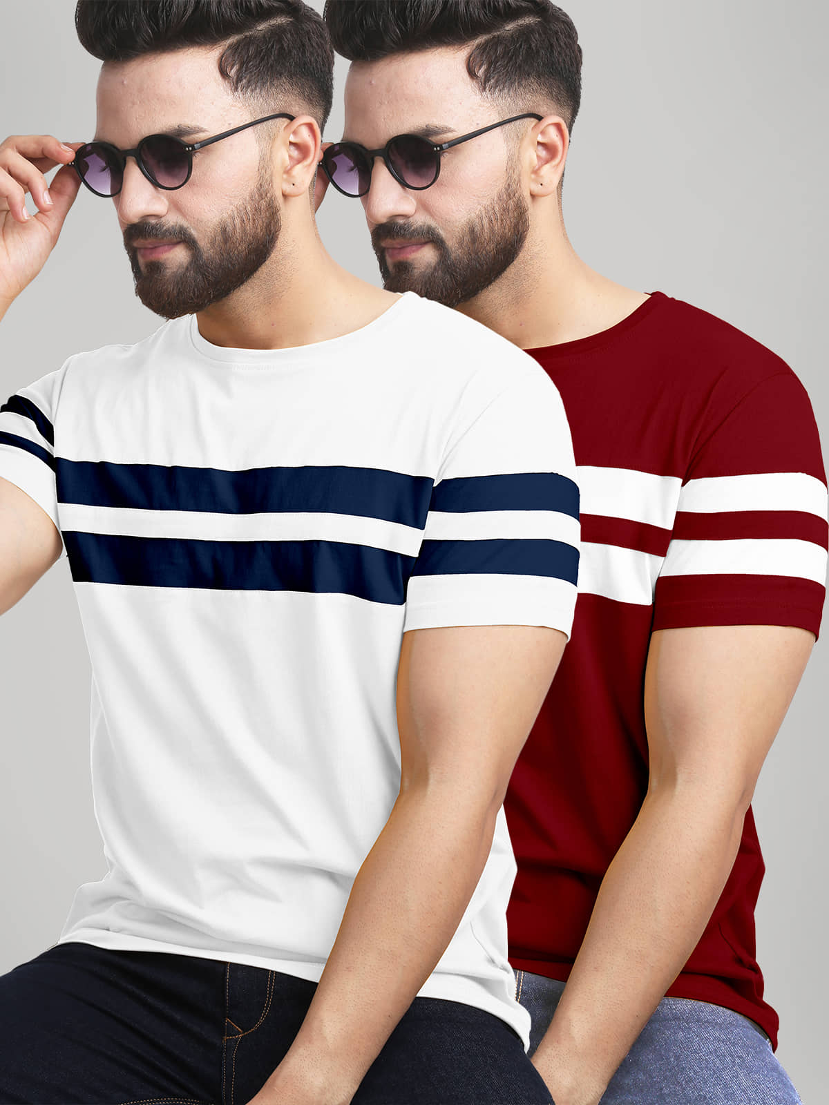 AUSK Pack of 2 Cotton Blend Regular Fit Men's T-Shirt ( White )