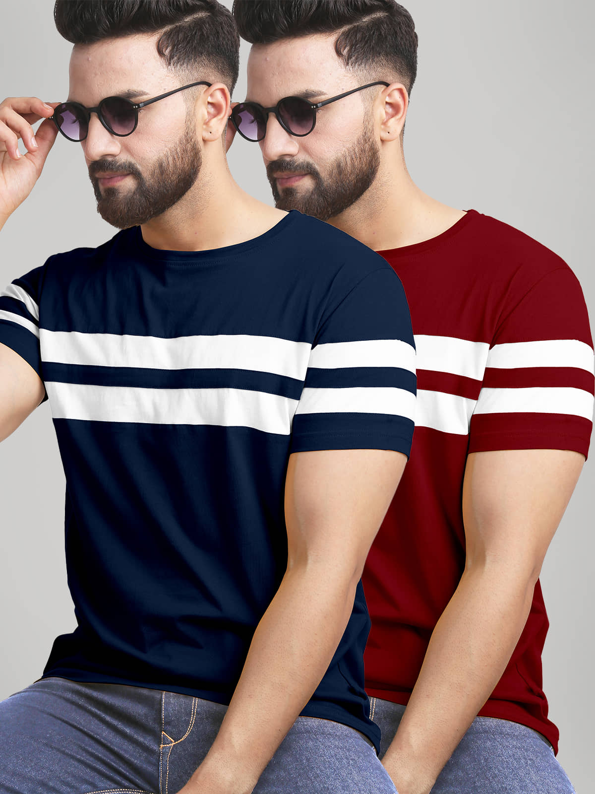 AUSK Pack of 2 Cotton Blend Regular Fit Men's T-Shirt ( Multicolor )