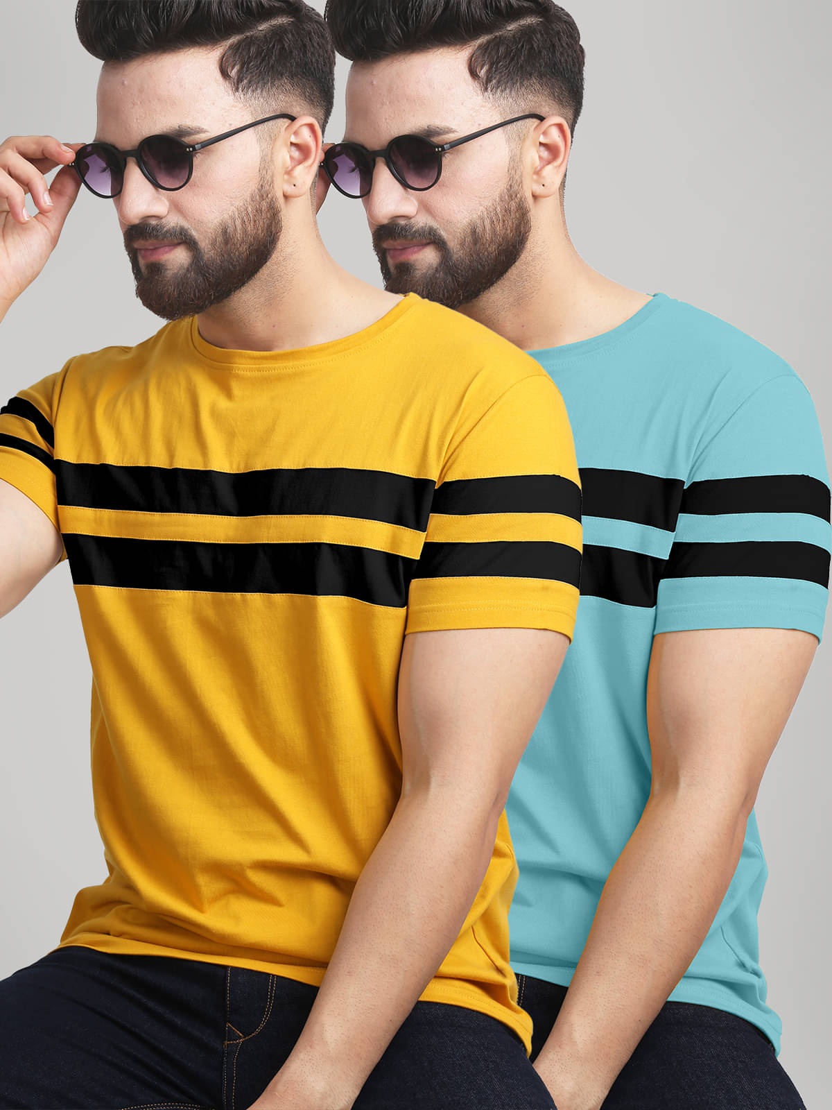     			AUSK Pack of 2 Cotton Blend Regular Fit Men's T-Shirt ( Mustard )