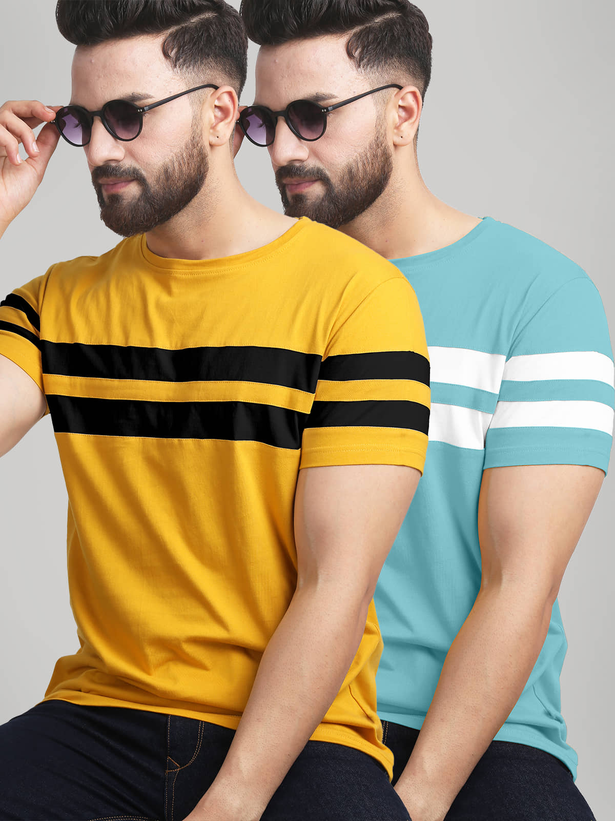 AUSK Pack of 2 Cotton Blend Regular Fit Men's T-Shirt ( Mustard )