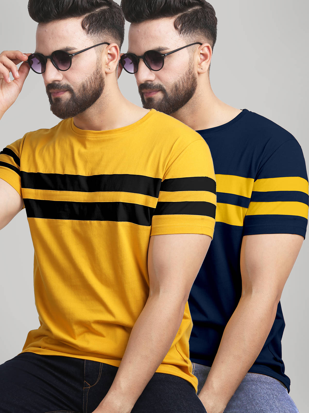     			AUSK Pack of 2 Cotton Blend Regular Fit Men's T-Shirt ( Mustard )