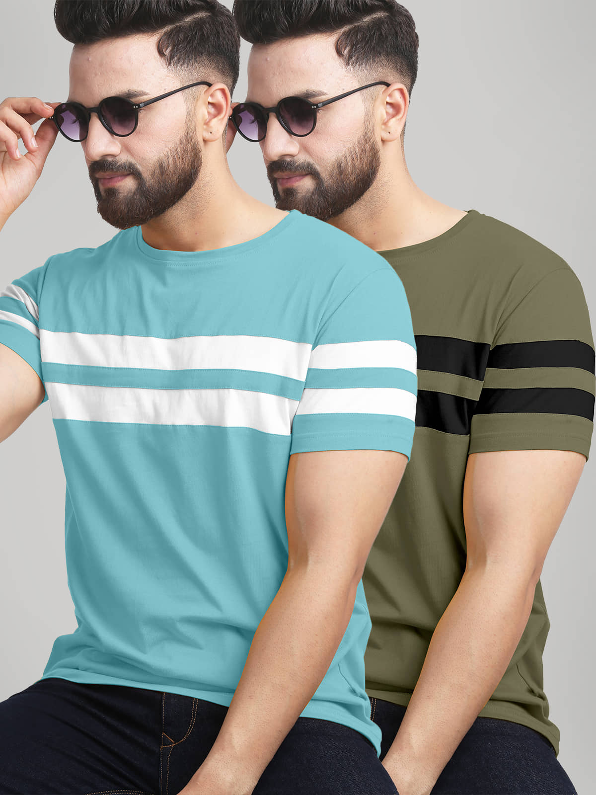 AUSK Pack of 2 Cotton Blend Regular Fit Men's T-Shirt ( Olive )