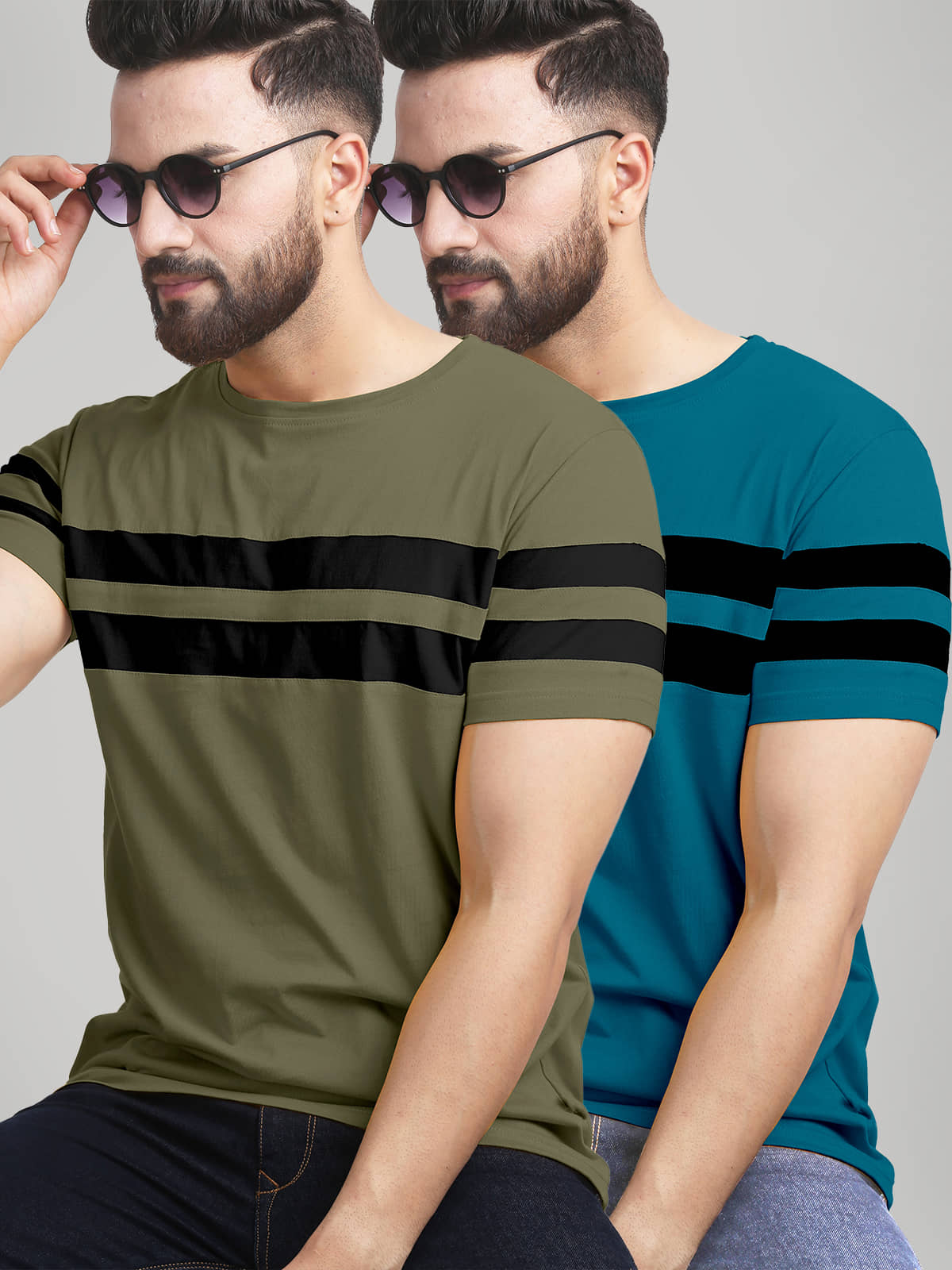 AUSK Pack of 2 Cotton Blend Regular Fit Men's T-Shirt ( Green )