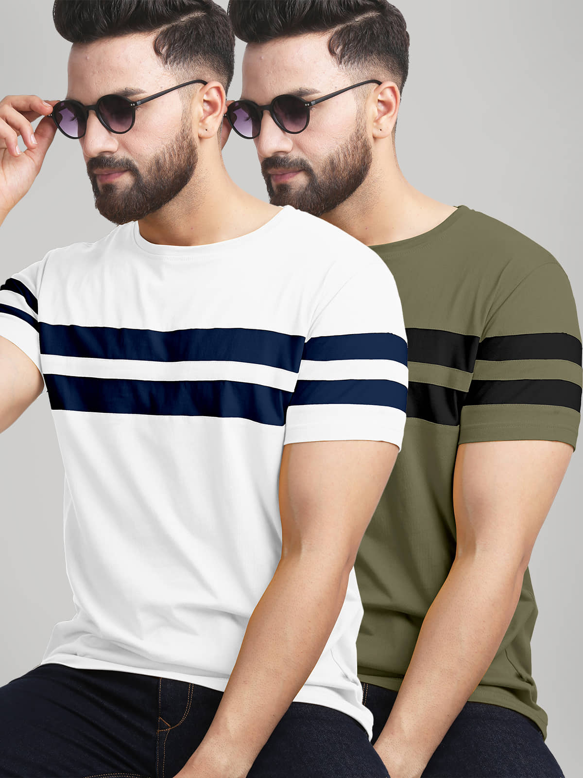 AUSK Pack of 2 Cotton Blend Regular Fit Men's T-Shirt ( Mustard )