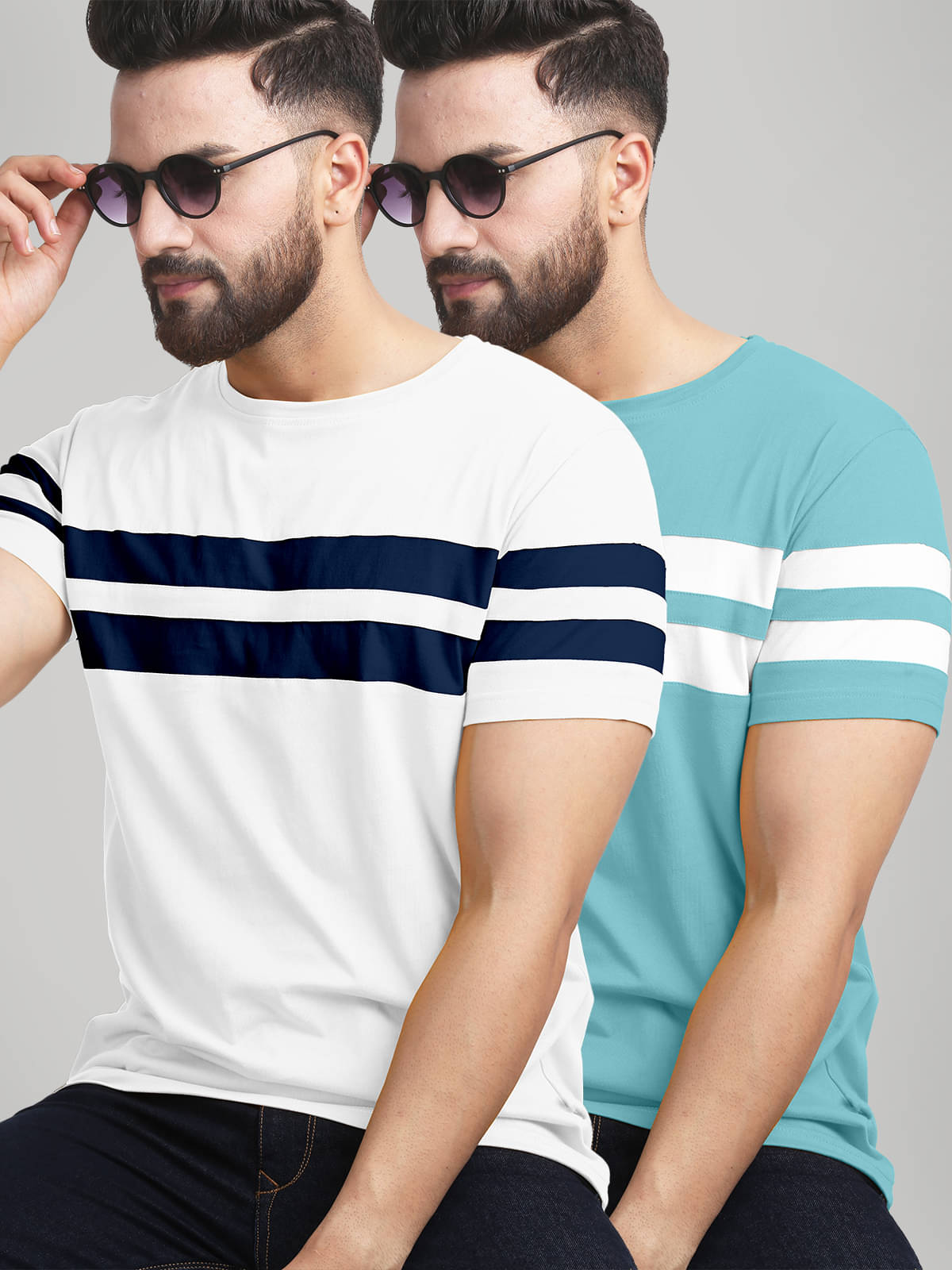     			AUSK Pack of 2 Cotton Blend Regular Fit Men's T-Shirt ( Sky Blue )