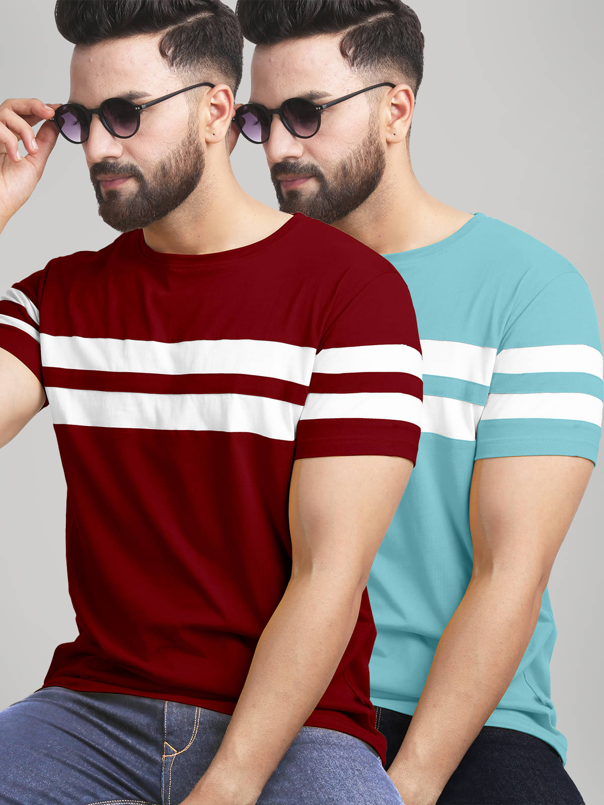     			AUSK Pack of 2 Cotton Blend Regular Fit Men's T-Shirt ( Sky Blue )