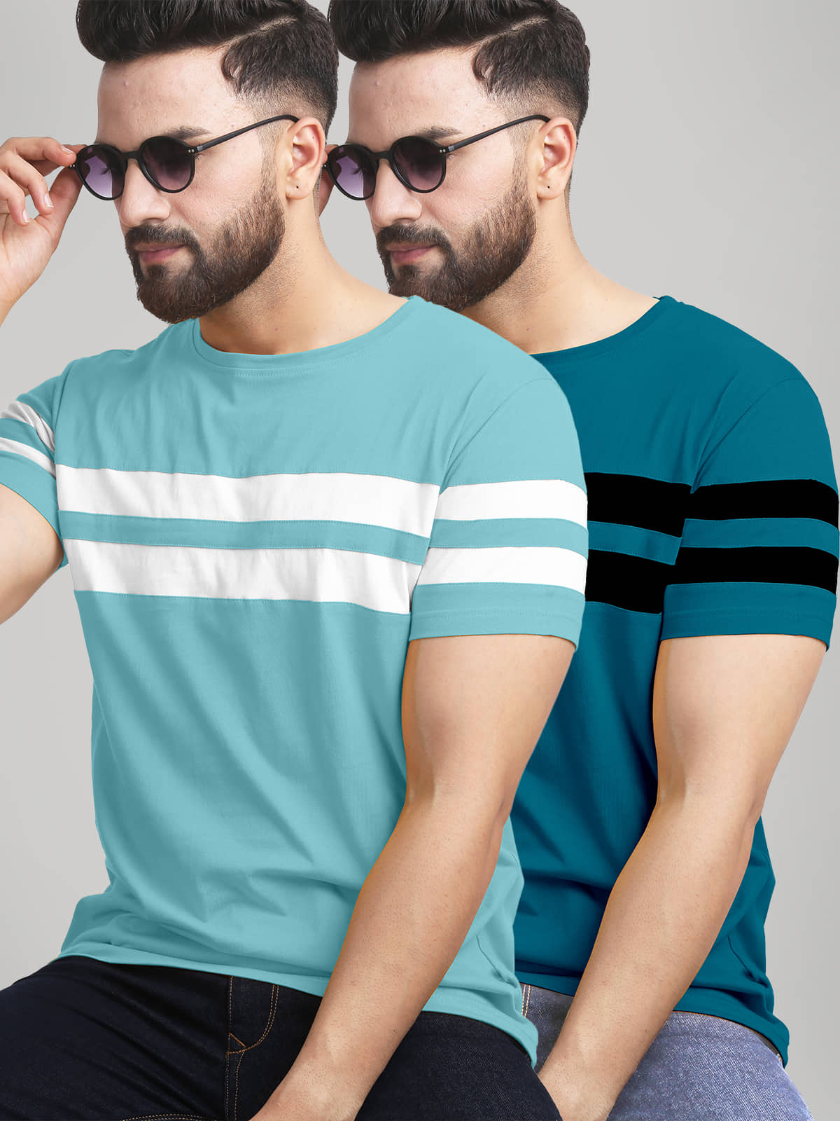 AUSK Pack of 2 Cotton Blend Regular Fit Men's T-Shirt ( Teal )