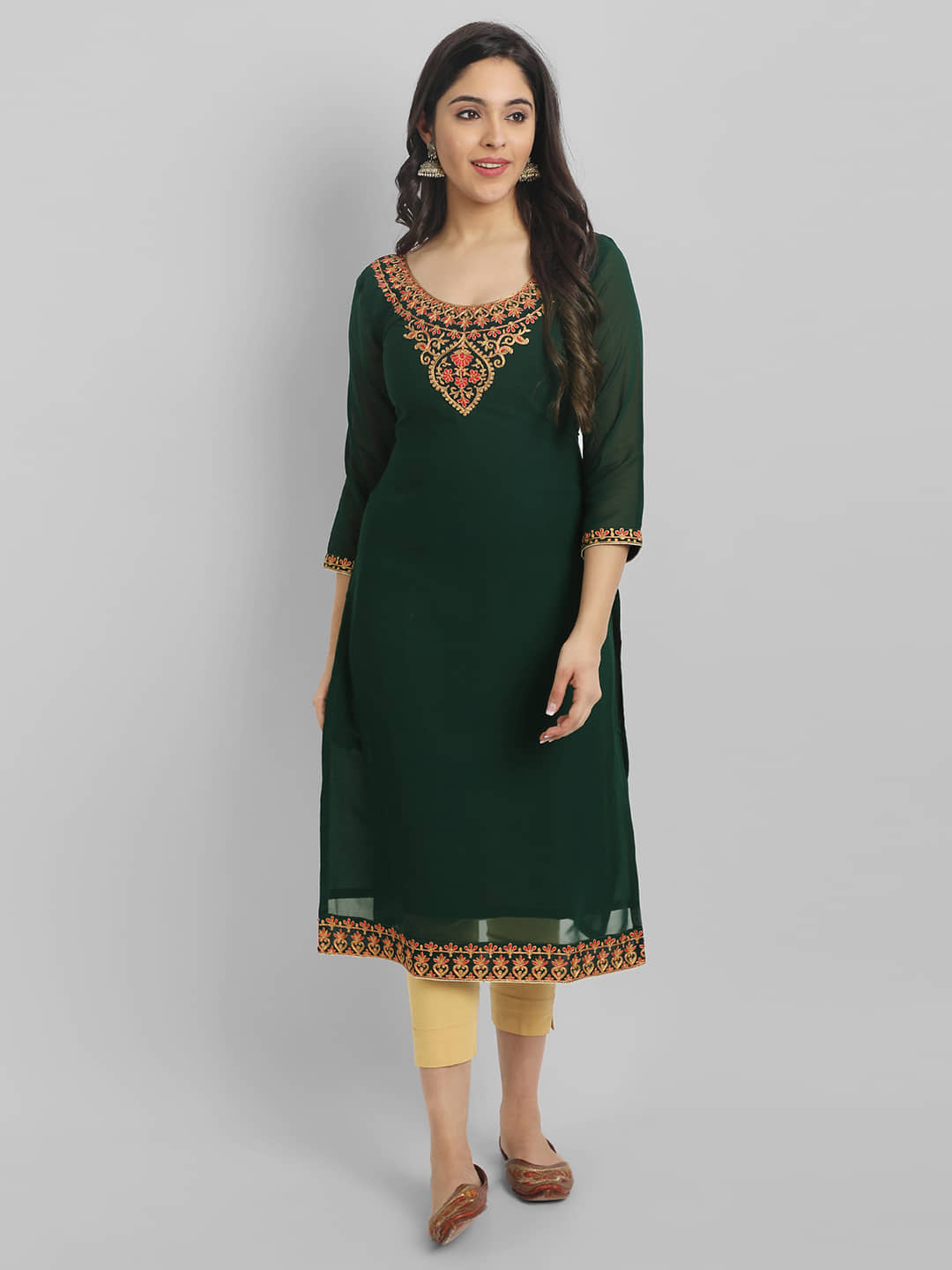 Femvy - Green Georgette Women's Straight Kurti ( Pack of 1 ) - Kurtis, Tunics | Buy online on ZillyBuy