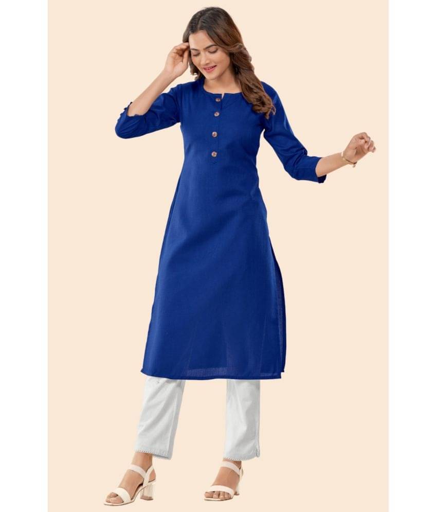 Glomee - Blue Cotton Women's Straight Kurti ( Pack of 1 ) Glomee - Blue Cotton Women's Straight Kurti ( Pack of 1 )