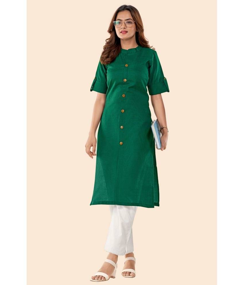     			Glomee - Green Cotton Women's Front Slit Kurti ( Pack of 1 )
