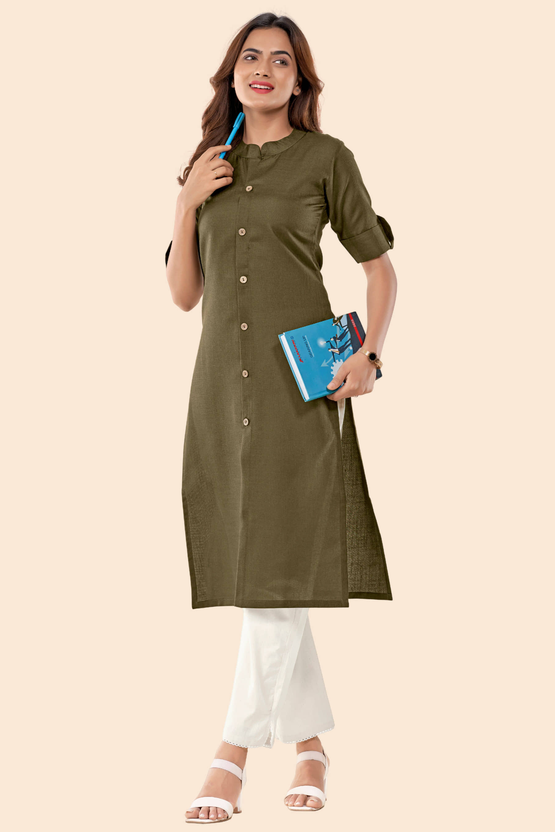 Glomee - Green Cotton Women's Front Slit Kurti ( Pack of 1 ) - Kurtis, Tunics | Buy online on ZillyBuy