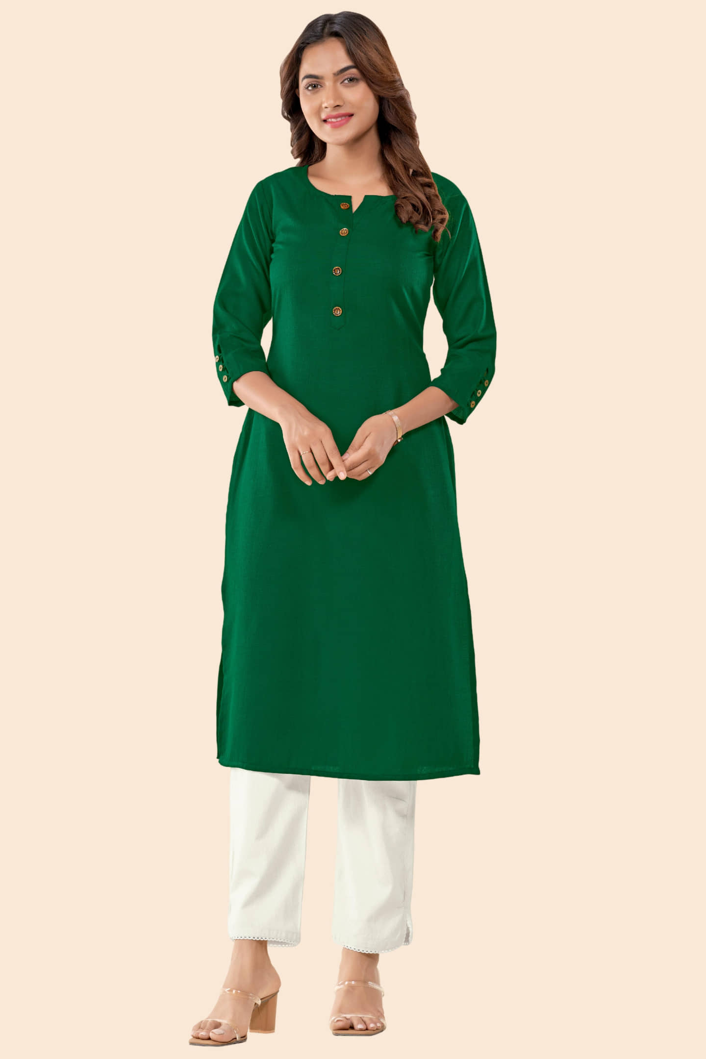 Glomee - Green Cotton Women's Straight Kurti ( Pack of 1 ) - Kurtis, Tunics | Buy online on ZillyBuy