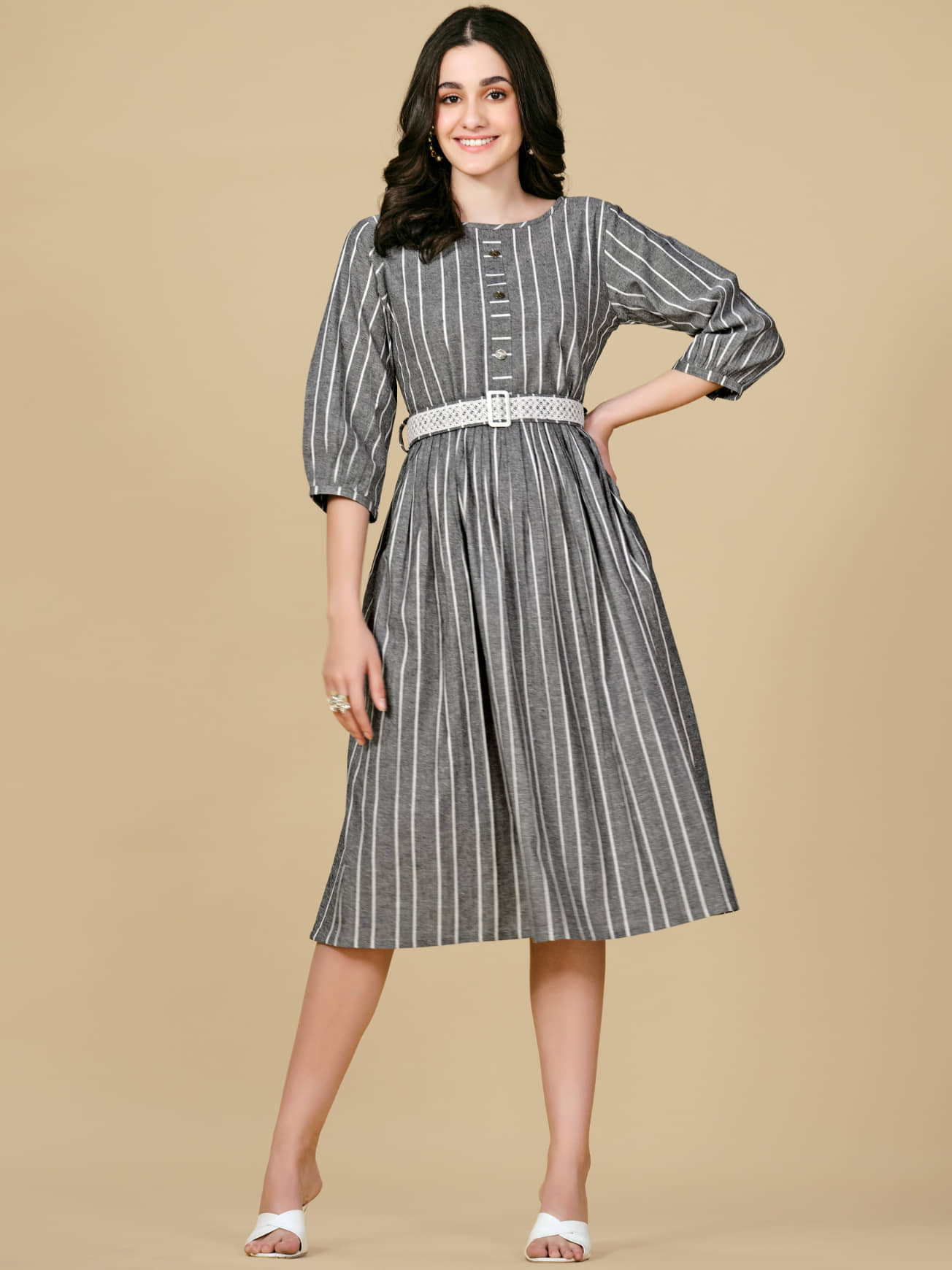 Glomee - Green Cotton Women's Fit & Flare Dress ( Pack of 1 )