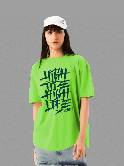     			Leotude Women Cotton Blend Printed Oversized Fit Round Neck T-Shirt ( Green )