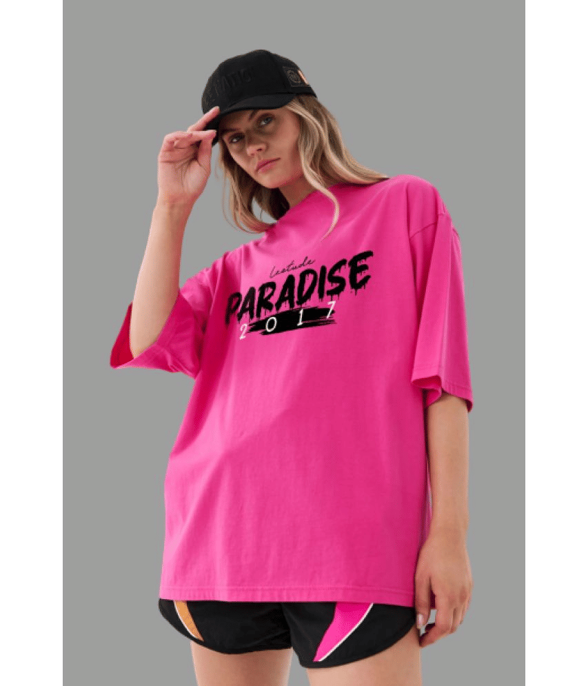 Leotude Women Cotton Blend Printed Oversized Fit Round Neck T-Shirt ( Pink )
