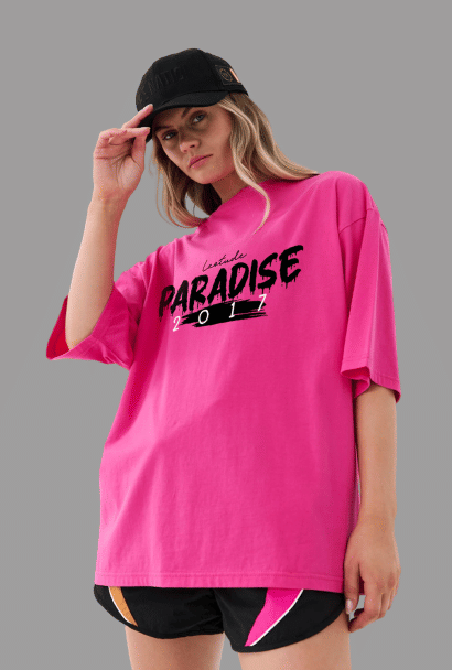 Leotude Women Cotton Blend Printed Oversized Fit Round Neck T-Shirt ( Pink )