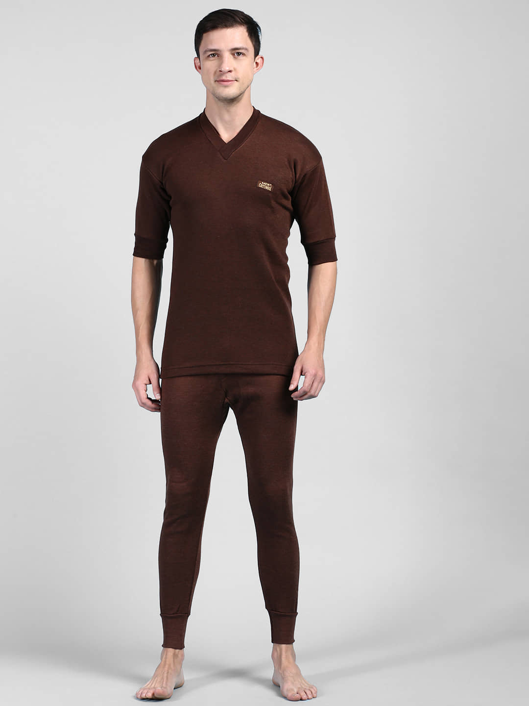 Lux Cottswool Pack of 1 Cotton Blend Thermal Sets For Men's ( Brown )