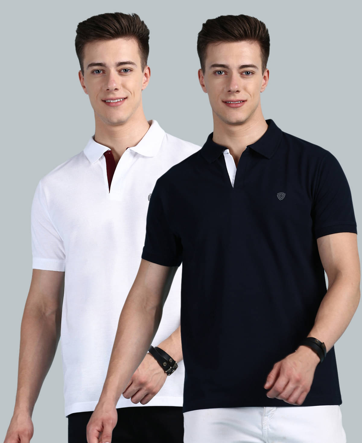     			Lux Cozi Cotton Regular Fit Solid Half Sleeves Men's Polo T Shirt - Navy ( Pack of 2 )
