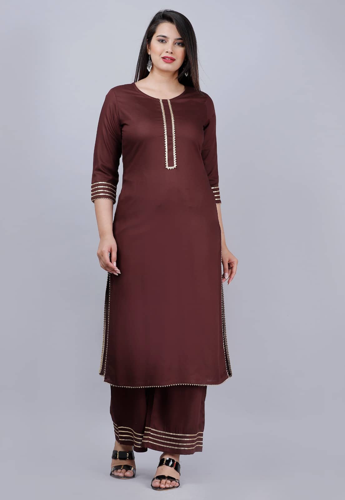 MAUKA - Brown Straight Rayon Women's Stitched Salwar Suit ( Pack of 1 )