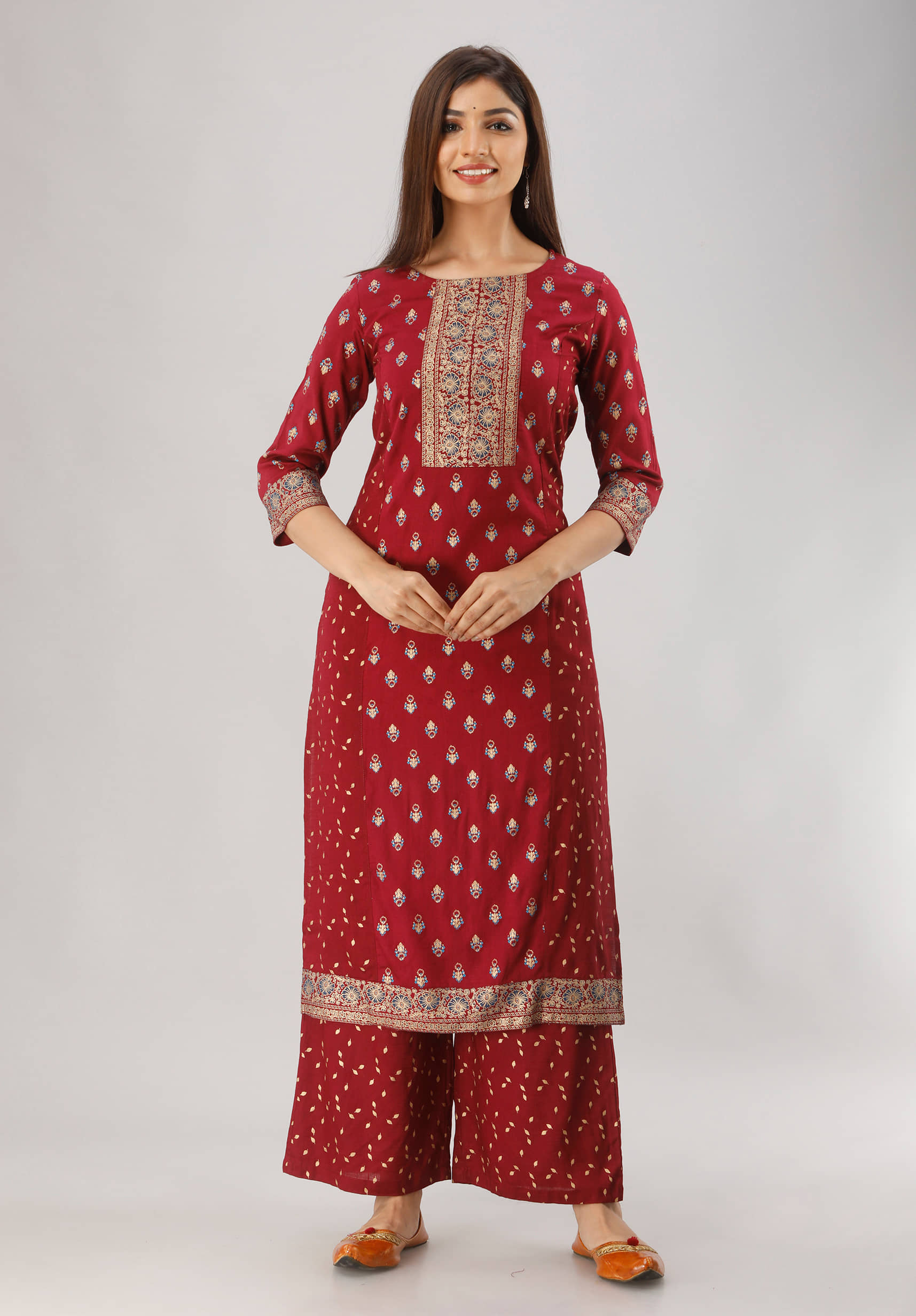 MAUKA - Maroon Straight Rayon Women's Stitched Salwar Suit ( Pack of 1 )